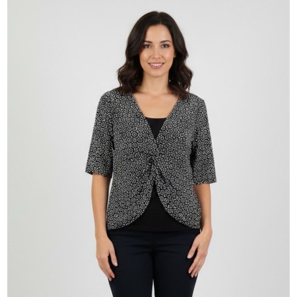 George Stretch Knit Top Blouse Pullover Short Sleeves Womens Size M 8-10 Black